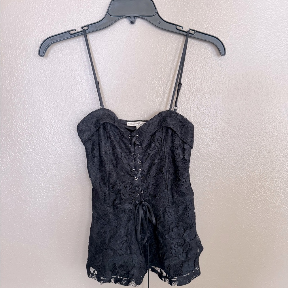 Express One Eleven Black Lace Tie Up Camisole Top sz small. Smoke free.